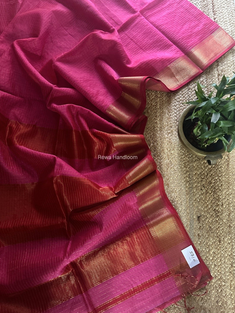 Maheshwari Pink Zari Checks Saree ZCHX374