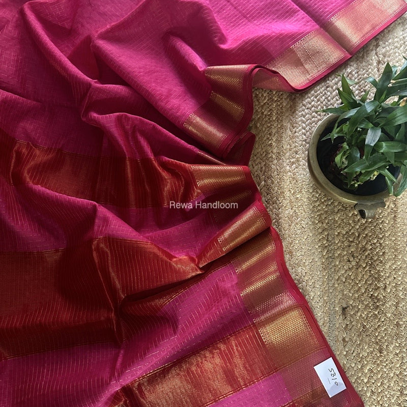 Maheshwari Pink Zari Checks Saree ZCHX374