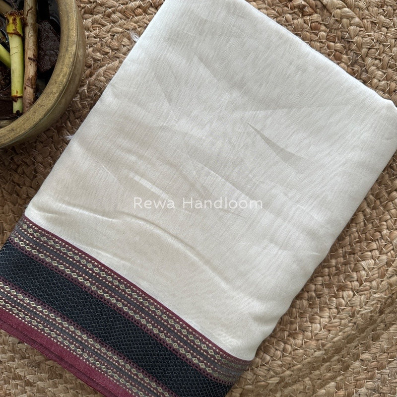 Exclusive Maheshwari White Zari Border Saree EZ09