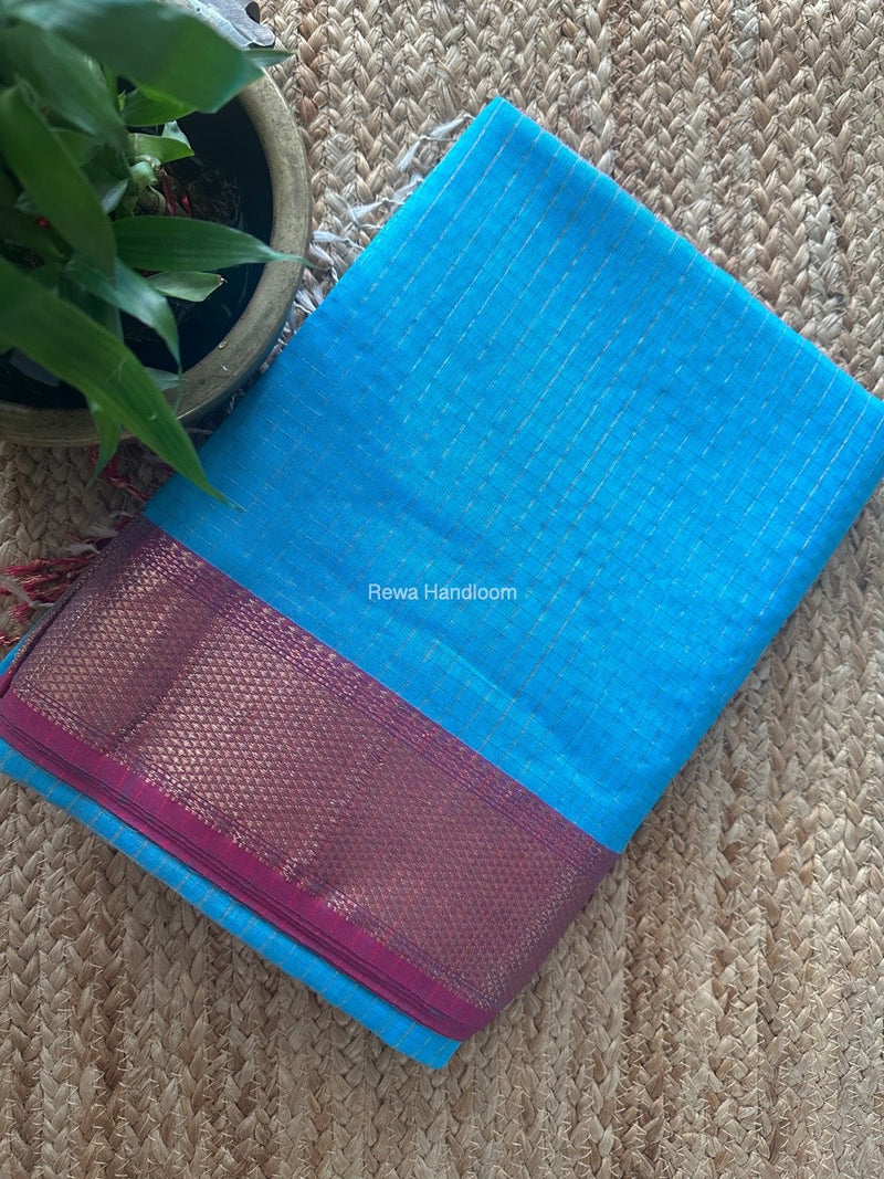 Maheshwari Sky Blue Zari Checks Saree ZCHX402