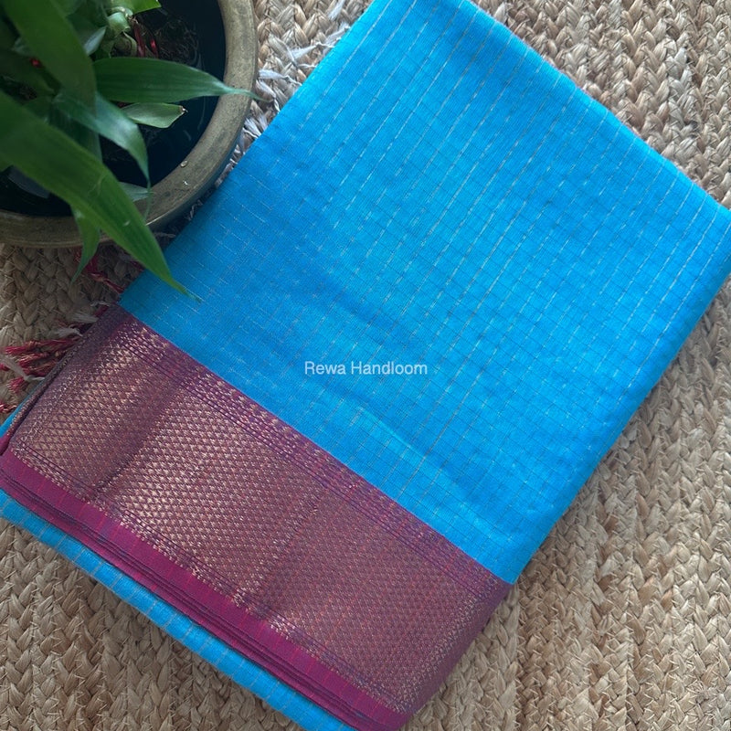 Maheshwari Sky Blue Zari Checks Saree ZCHX402