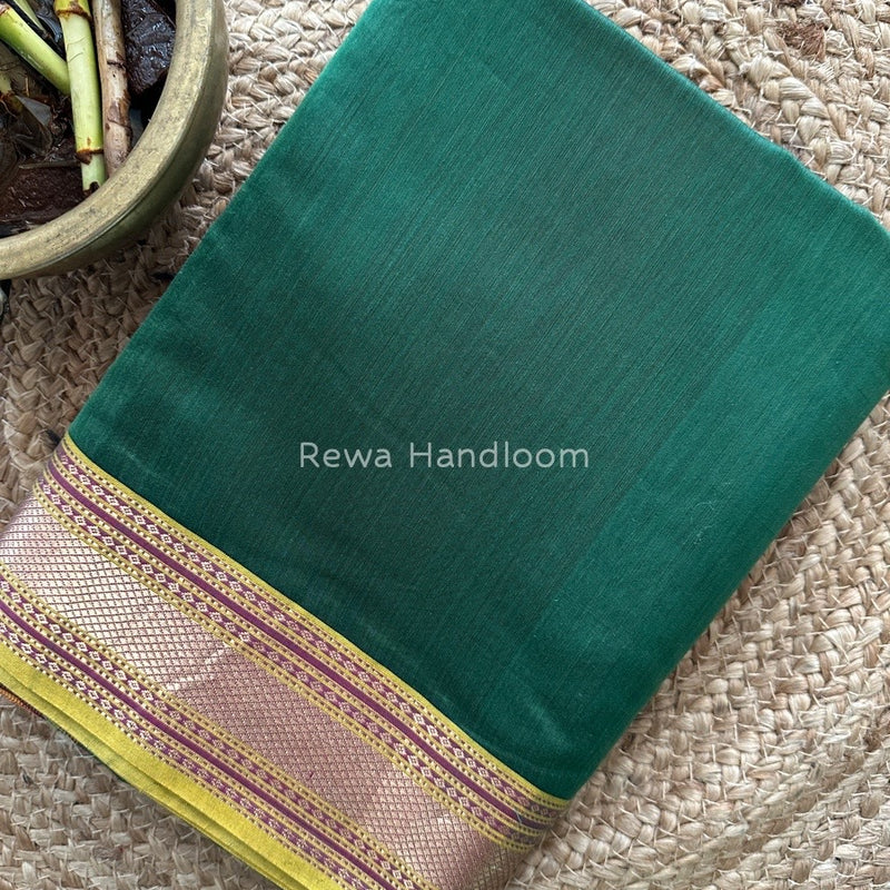 Exclusive Maheshwari Green Zari Border Saree EZ010