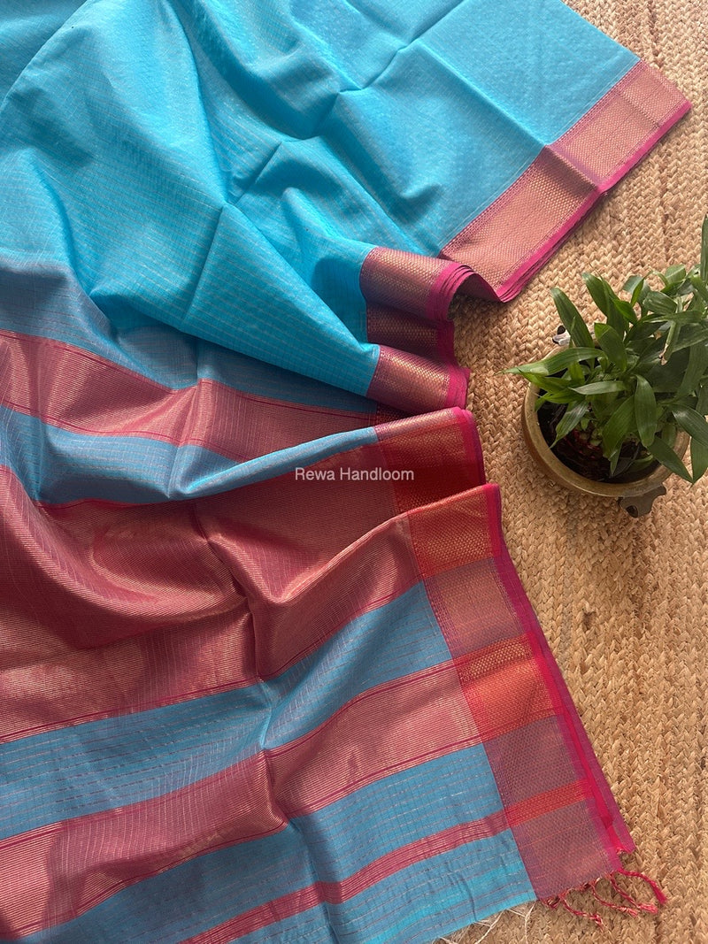 Maheshwari Sky Blue Zari Checks Saree ZCHX402