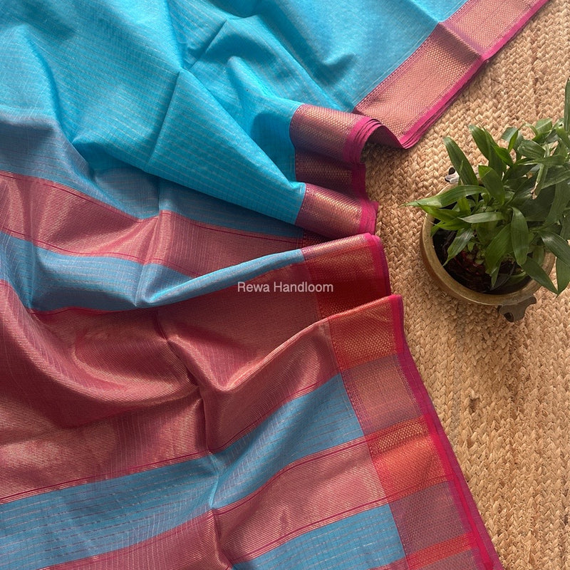 Maheshwari Sky Blue Zari Checks Saree ZCHX402
