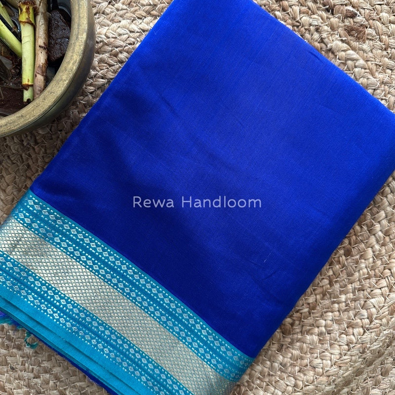 Exclusive Maheshwari Royal Blue Zari Border Saree EZ011