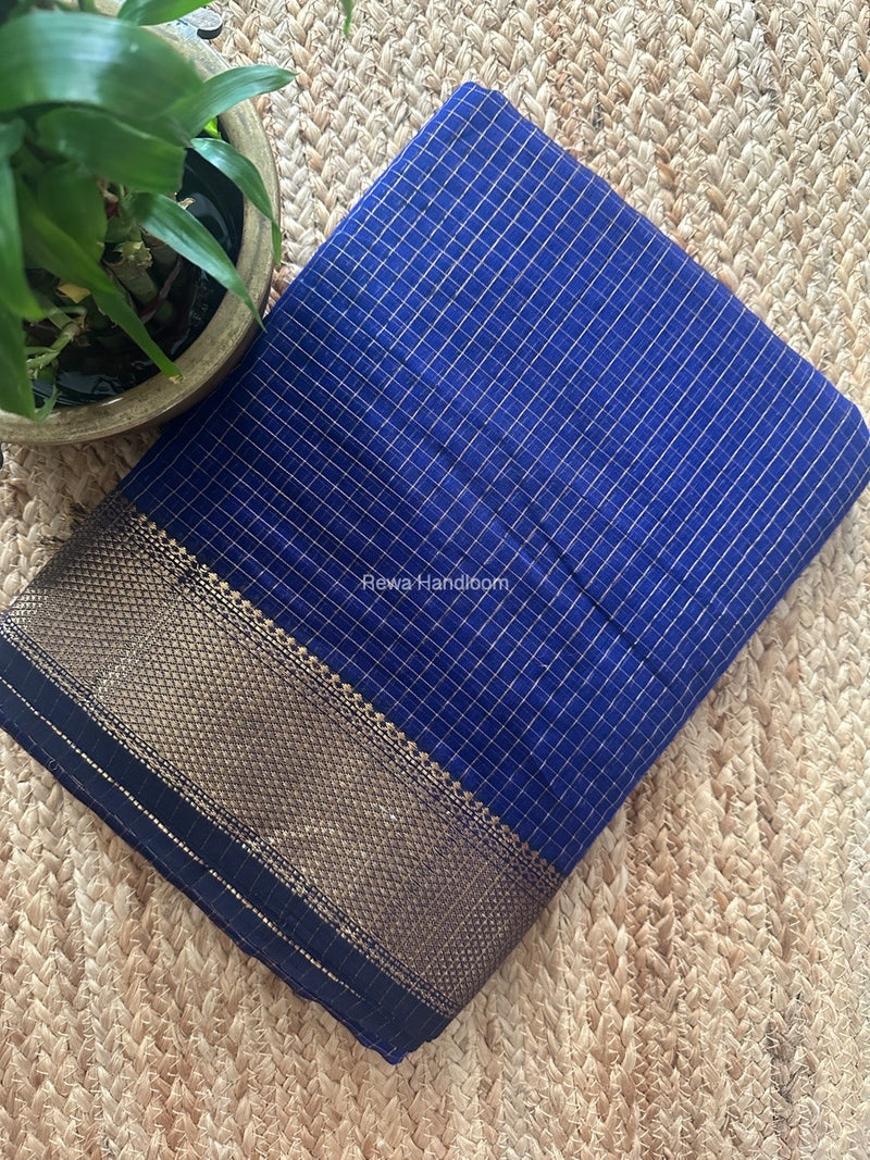 Maheshwari Blue Zari Checks Saree ZCHX403