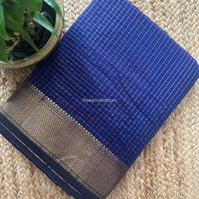 Maheshwari Blue Zari Checks Saree ZCHX403