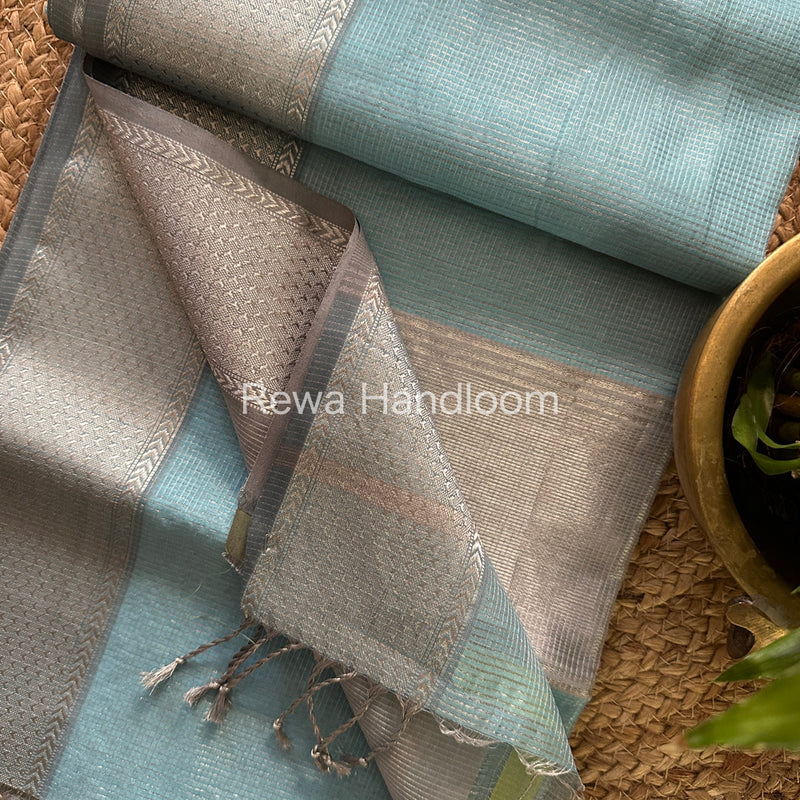 Maheshwari Light Sky Blue Tissue Silk Saree-SPS02