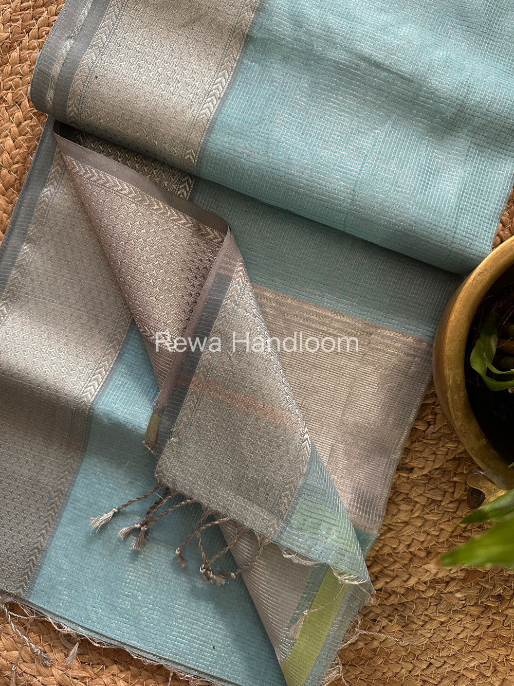 Maheshwari Light Sky Blue Tissue Silk Saree-SPS02