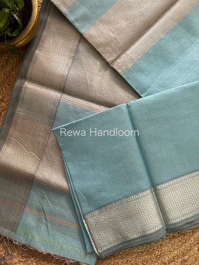 Maheshwari Light Sky Blue Tissue Silk Saree-SPS02