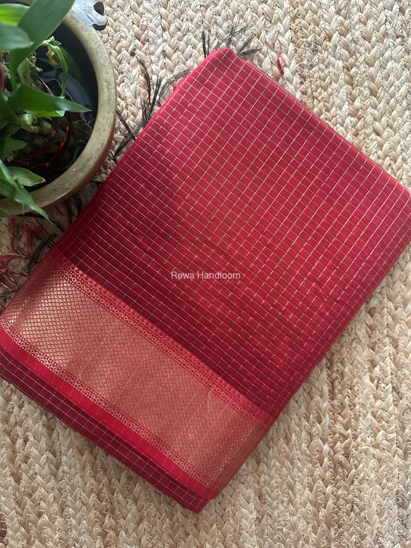 Maheshwari Red Zari Checks Saree ZCHX404