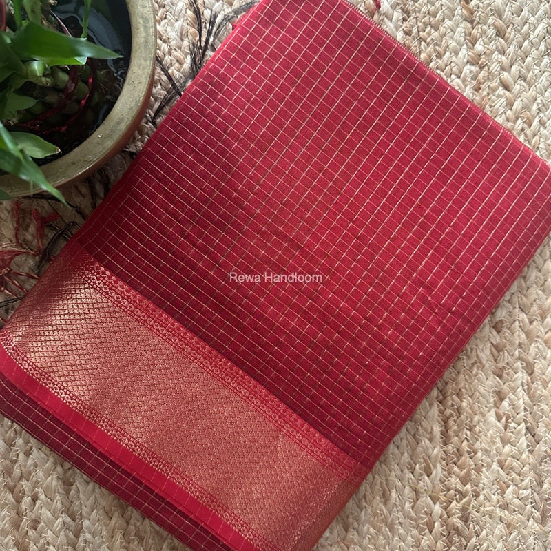 Maheshwari Red Zari Checks Saree ZCHX404