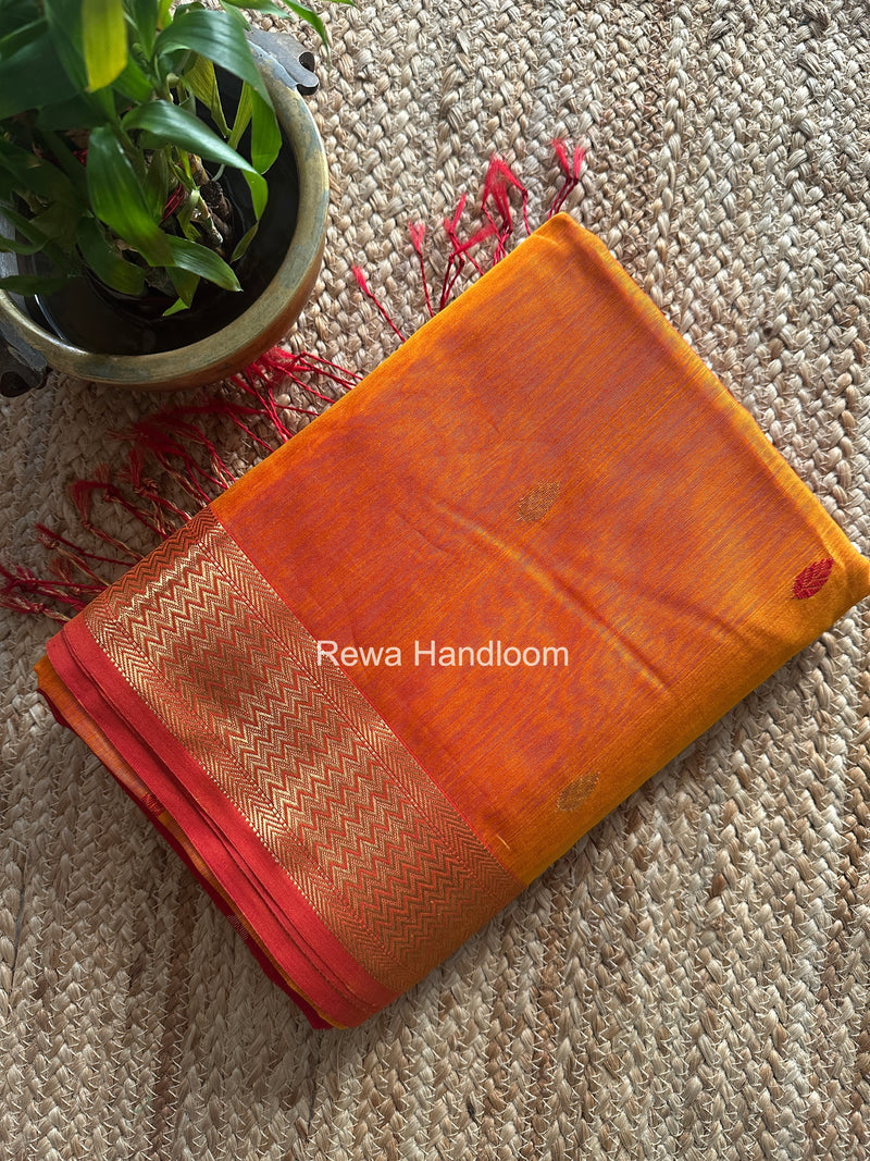 Maheshwari Orange Flower Butti Saree PTB0164