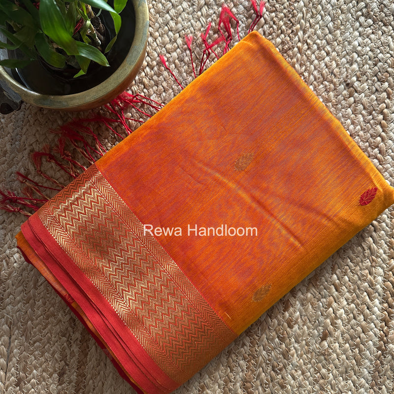 Maheshwari Orange Flower Butti Saree PTB0164
