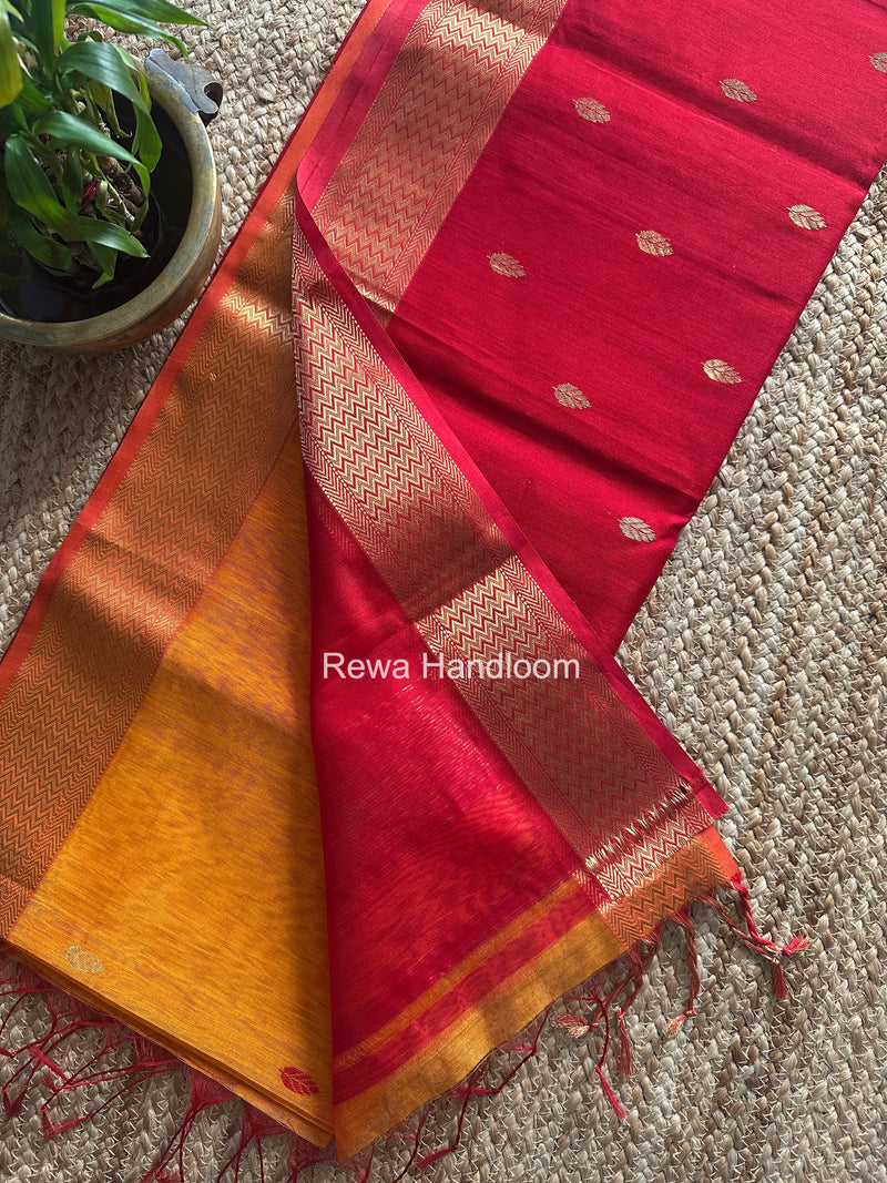 Maheshwari Orange Flower Butti Saree PTB0164