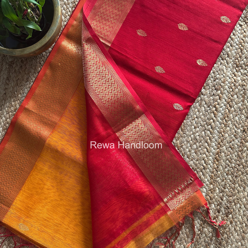 Maheshwari Orange Flower Butti Saree PTB0164