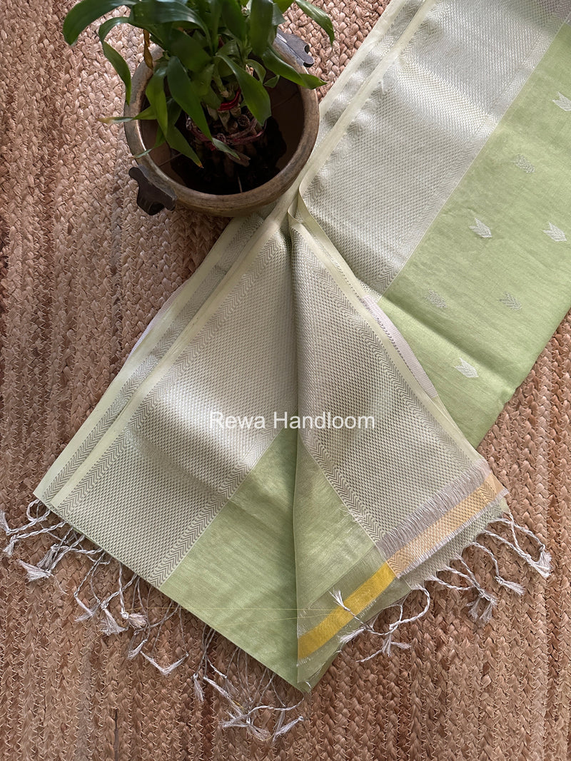 Maheshwari Pista Green Tissue Silk Saree TVBS06
