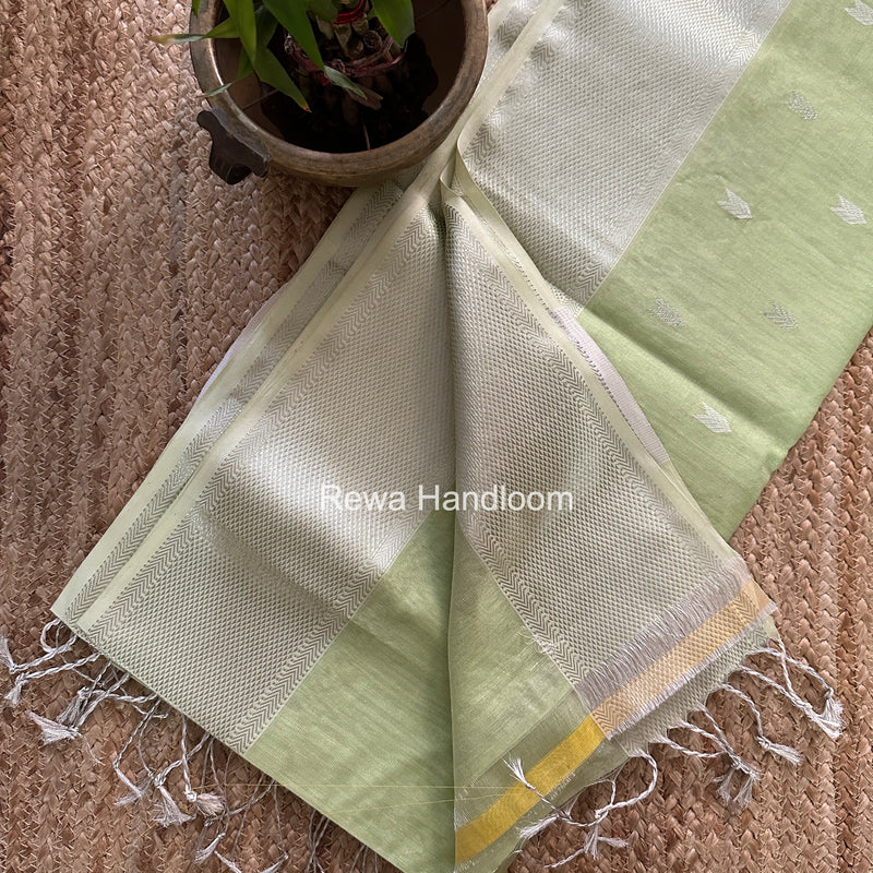 Maheshwari Pista Green Tissue Silk Saree TVBS06