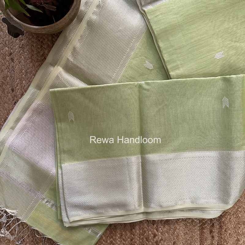 Maheshwari Pista Green Tissue Silk Saree TVBS06