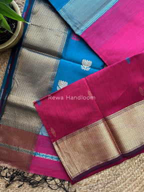 Magenta Lotus Butta Zari Border Maheshwari Saree LBS02