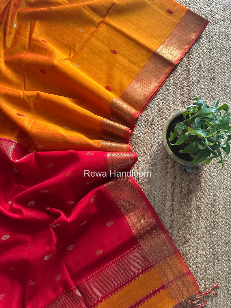 Maheshwari Orange Flower Butti Saree PTB0164