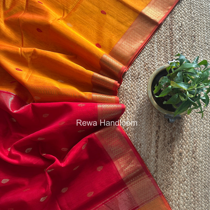 Maheshwari Orange Flower Butti Saree PTB0164