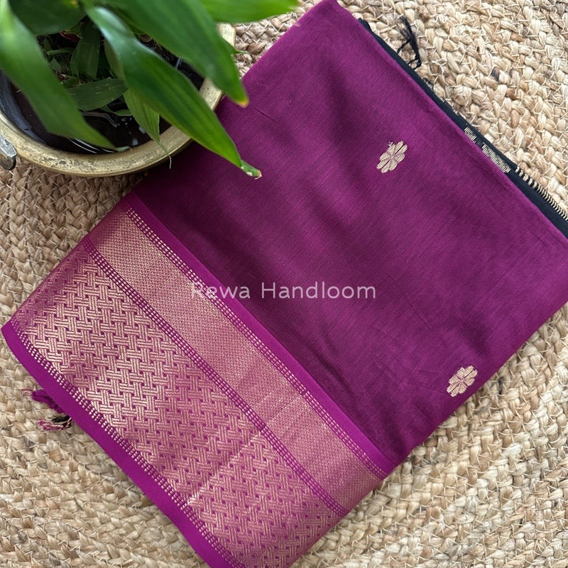 magenta Lotus Butta Zari Border Maheshwari Saree LBS08