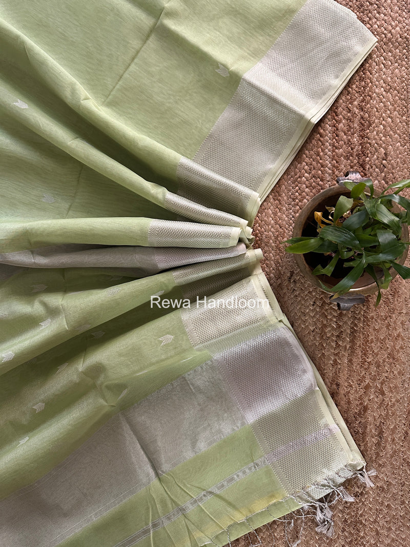 Maheshwari Pista Green Tissue Silk Saree TVBS06