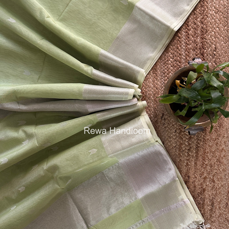 Maheshwari Pista Green Tissue Silk Saree TVBS06