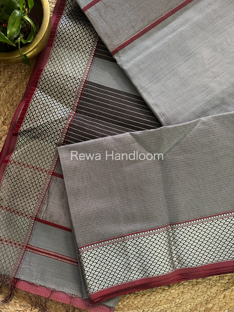 Maheshwari Grey Tissue Silk Saree-SPS06