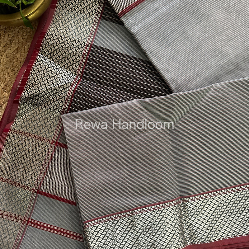 Maheshwari Grey Tissue Silk Saree-SPS06
