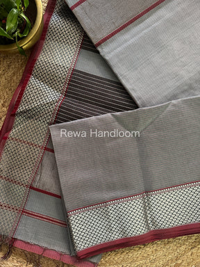 Maheshwari Grey Tissue Silk Saree-SPS07