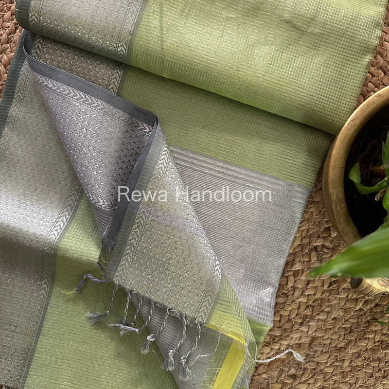 Maheshwari Parrot Green Tissue Silk Saree-SPS13