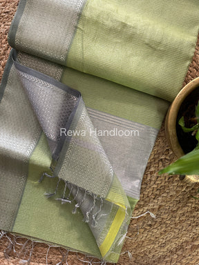 Maheshwari Parrot Green Tissue Silk Saree-SPS13