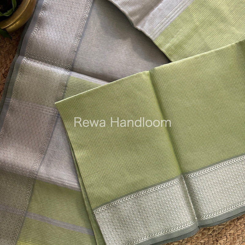Maheshwari Parrot Green Tissue Silk Saree-SPS13