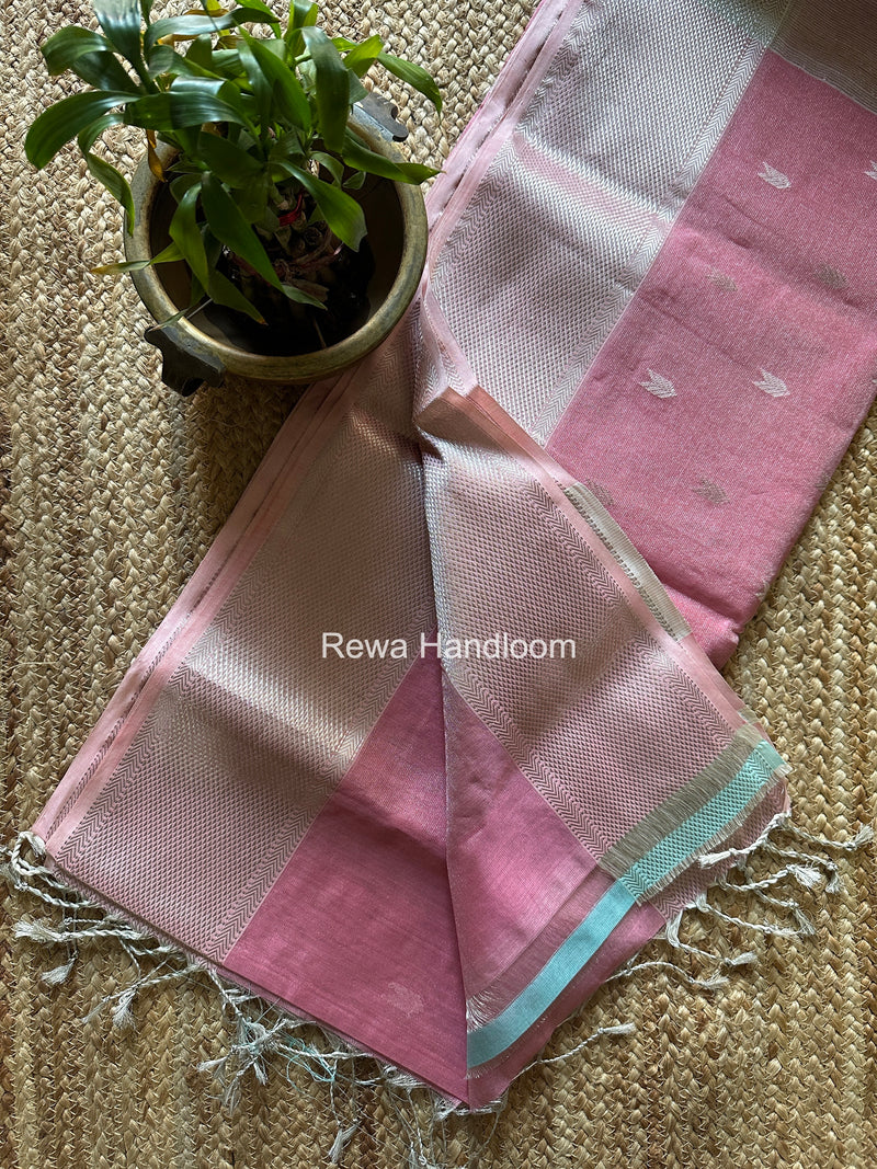 Maheshwari Baby Pink Tissue Silk Saree TVBS07