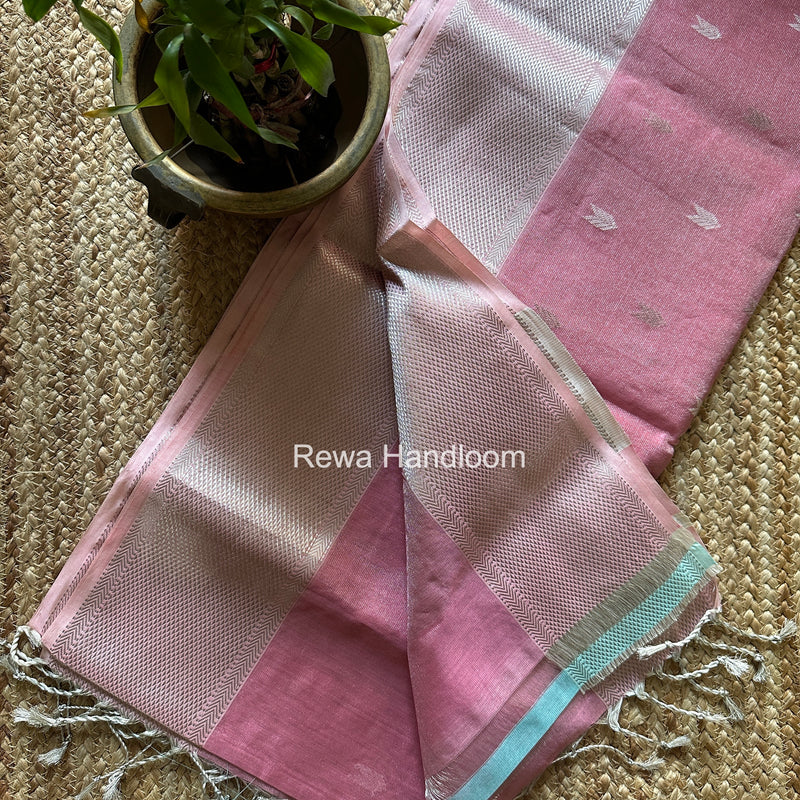 Maheshwari Baby Pink Tissue Silk Saree TVBS07