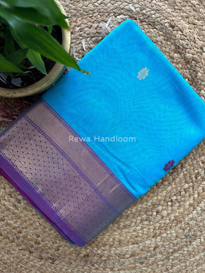 Sky Blue Lotus Butta Zari Border Maheshwari Saree LBS04