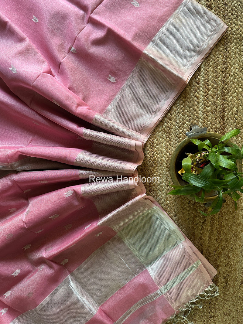 Maheshwari Baby Pink Tissue Silk Saree TVBS07