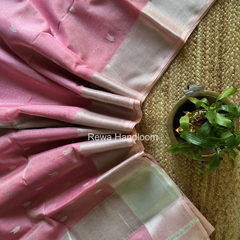 Maheshwari Baby Pink Tissue Silk Saree TVBS07