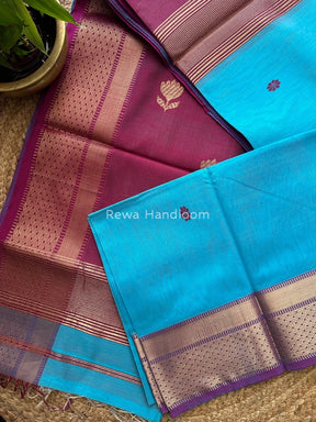 Sky Blue Lotus Butta Zari Border Maheshwari Saree LBS04