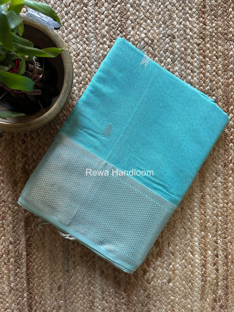 Maheshwari Light Aqua Green Tissue Silk Saree TVBS05