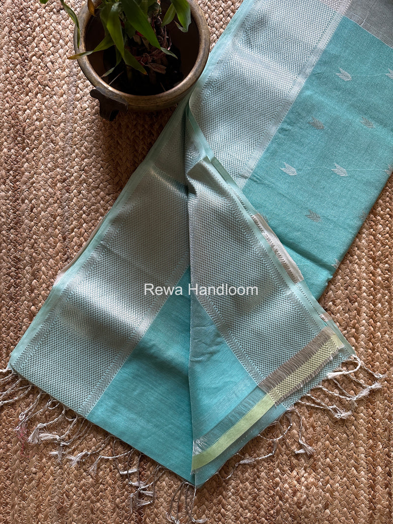 Maheshwari Light Aqua Green Tissue Silk Saree TVBS05