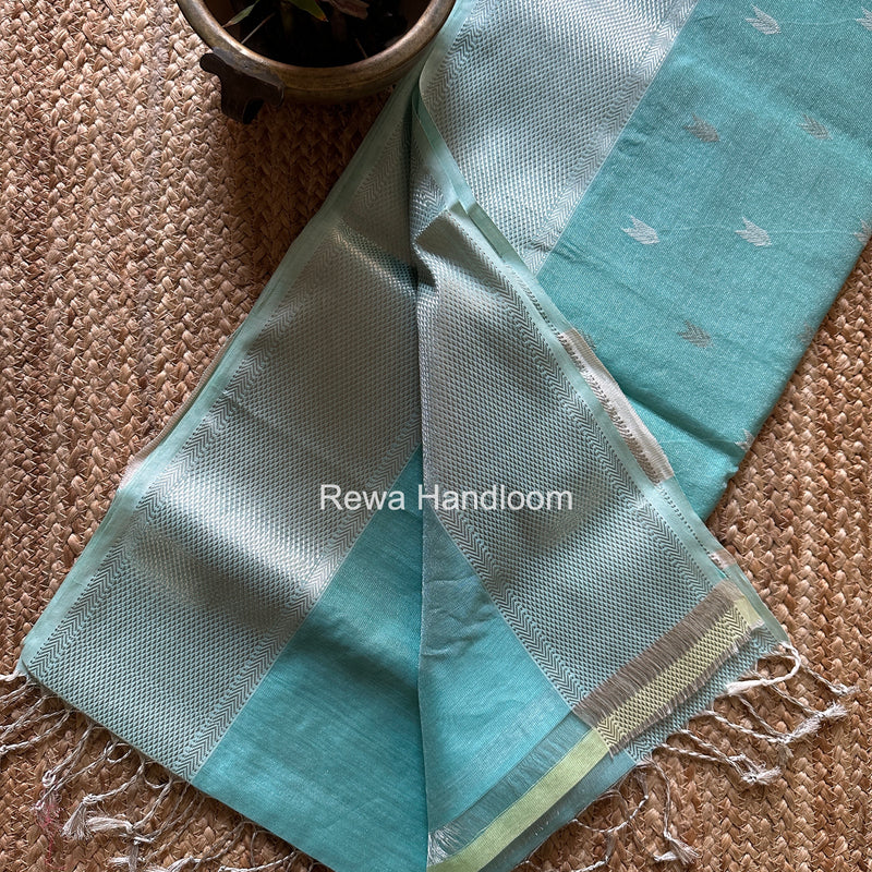 Maheshwari Light Aqua Green Tissue Silk Saree TVBS05