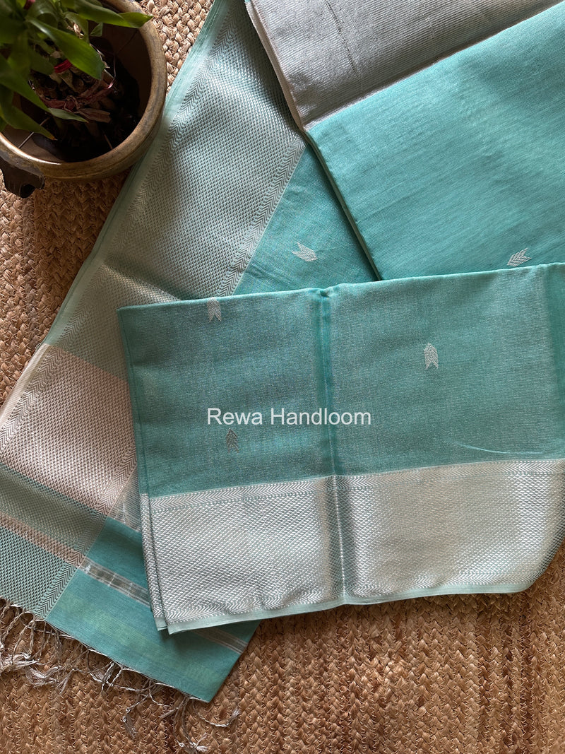 Maheshwari Light Aqua Green Tissue Silk Saree TVBS05