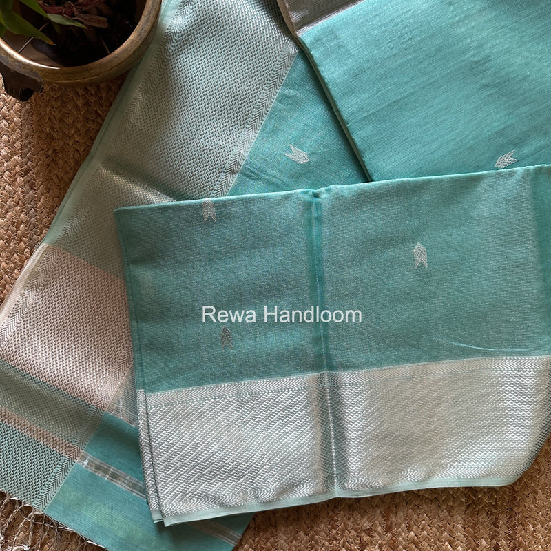 Maheshwari Light Aqua Green Tissue Silk Saree TVBS05