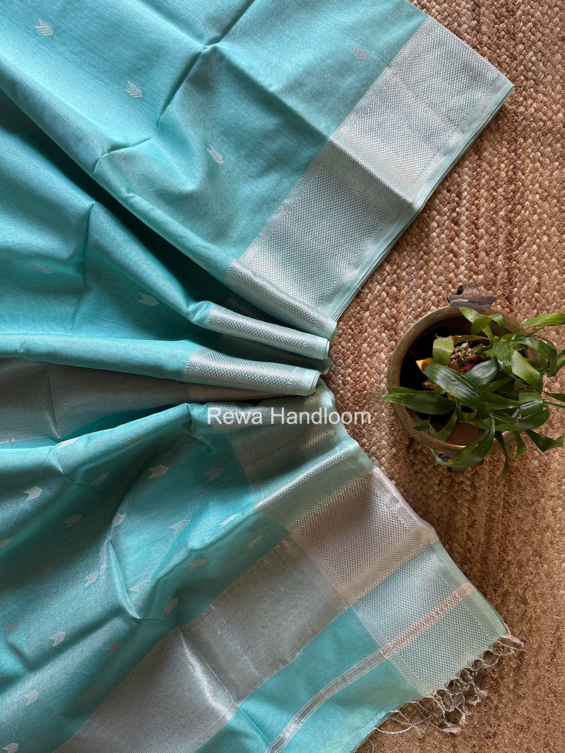 Maheshwari Light Aqua Green Tissue Silk Saree TVBS05