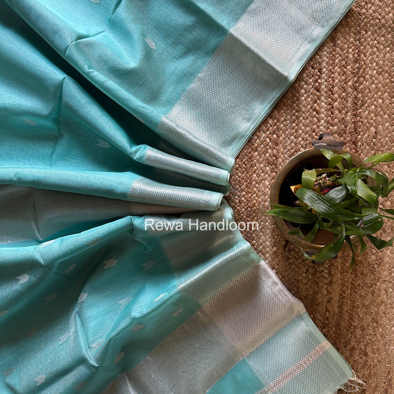 Maheshwari Light Aqua Green Tissue Silk Saree TVBS05
