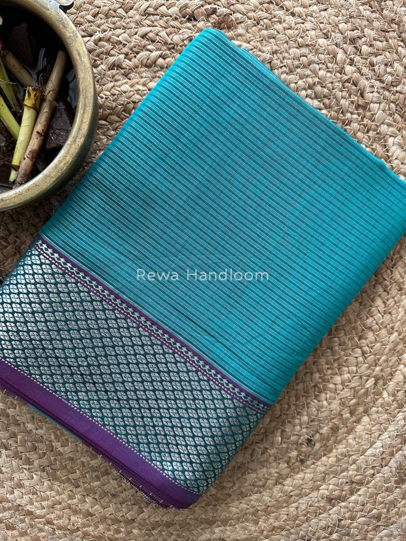 Exclusive Maheswari Turquoise Green Silver Tissue Saree SC08