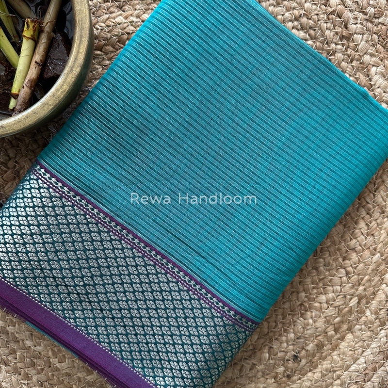 Exclusive Maheswari Turquoise Green Silver Tissue Saree SC08